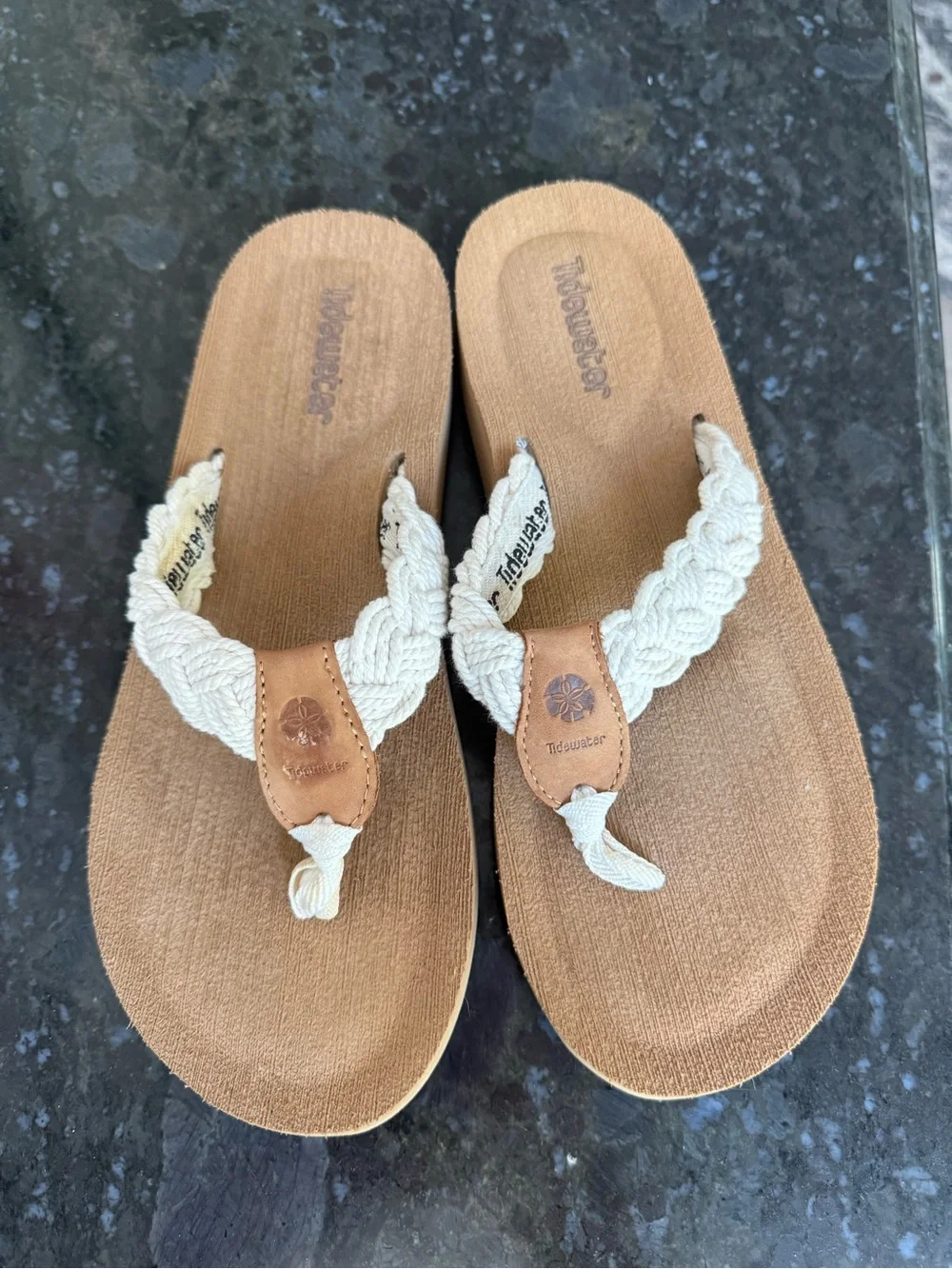 Tidewater Women’s Nantucket Harbor White Braided Rope Flip Flops Size 9/10 L